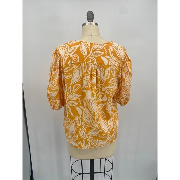 Panama Jack Women's Linen Blend Yellow & Cream Floral Blouse Top Size Medium - Picture 7 of 11
